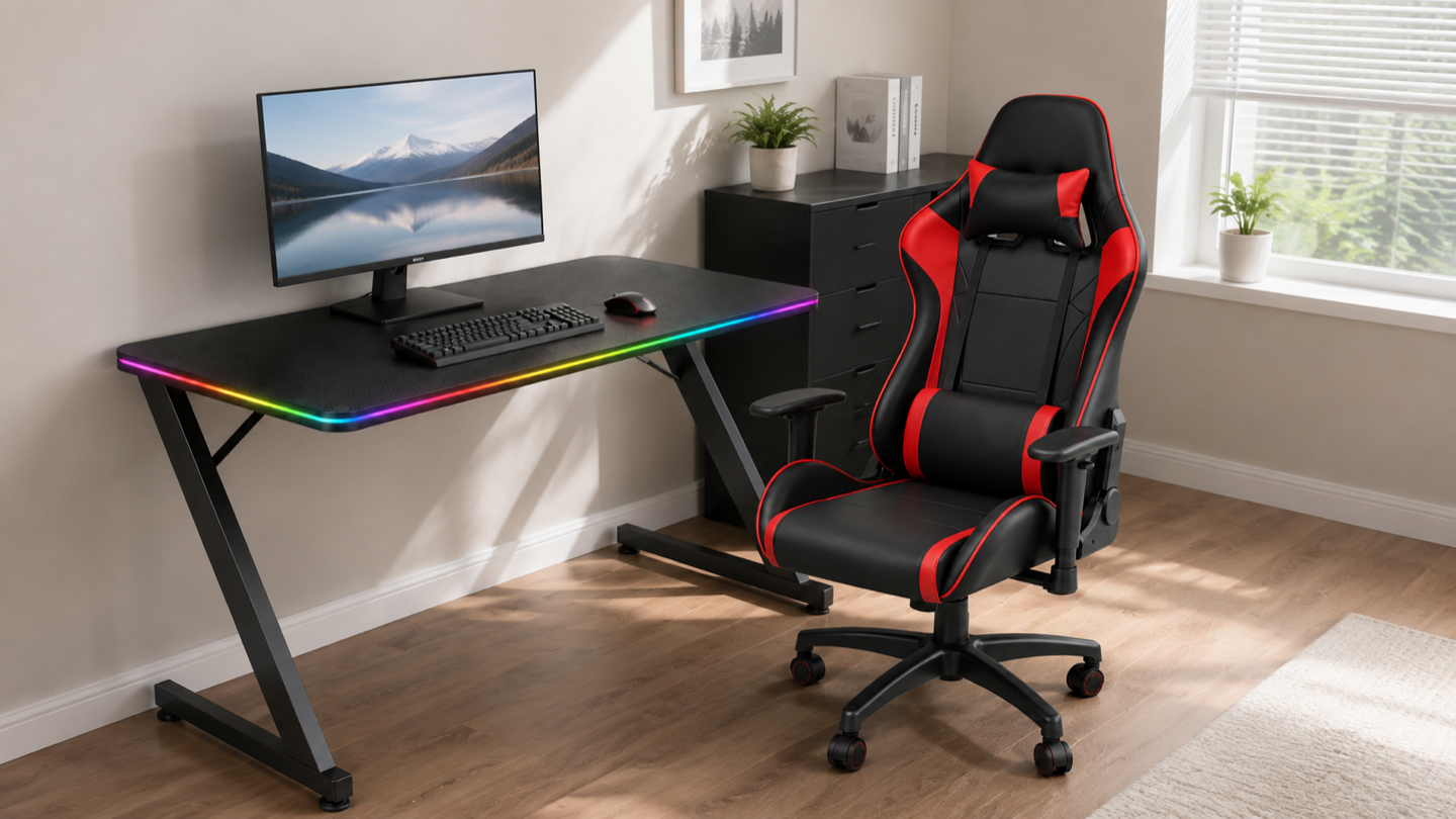 The same DS gaming desk and chair in a bright modern residence